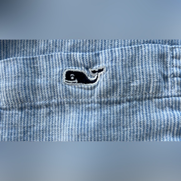 Vineyard Vines Classic Fit Tucker Long Sleeve Blue Linen Shirt, Small - Picture 2 of 5